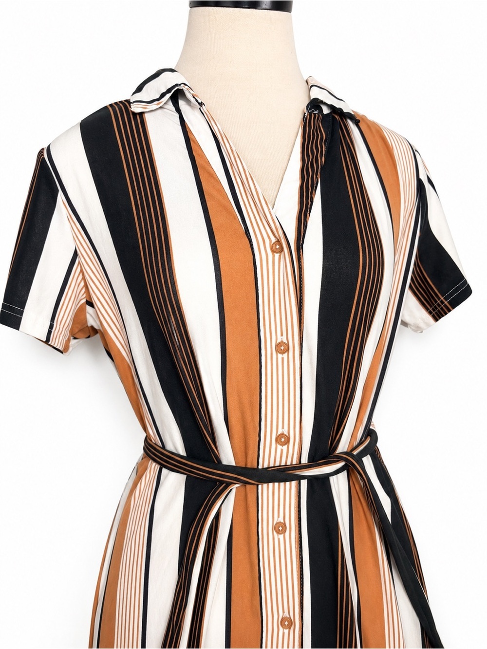 Justify Striped Button-Front Shirt Dress with Belt - Size Large - Picture 2 of 7